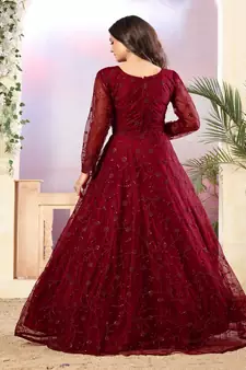Maroon Net Anarkali Salwar Kameez