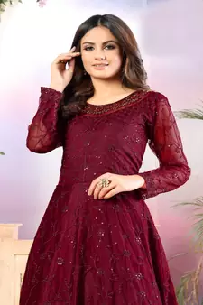 Maroon Net Anarkali Salwar Kameez