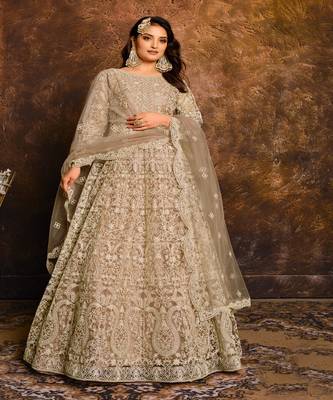 Beige Net Anarkali Salwar Kameez 1