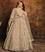 Beige Net Anarkali Salwar Kameez