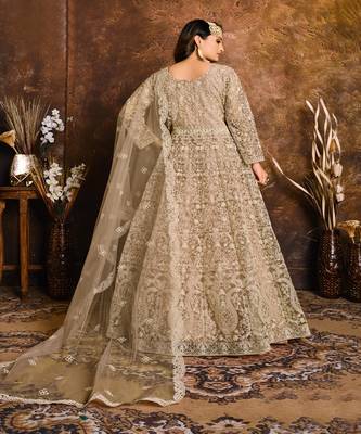 Beige Net Anarkali Salwar Kameez 2