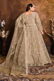 Beige Net Anarkali Salwar Kameez