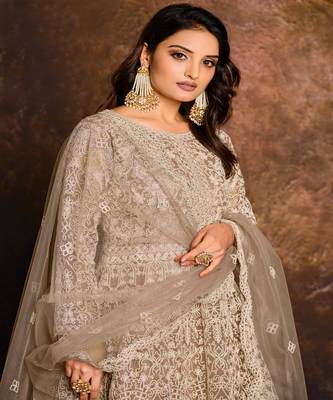 Beige Net Anarkali Salwar Kameez 3