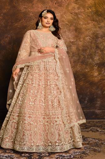 Light Peach Net Anarkali Salwar Kameez