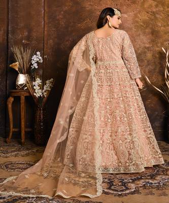 Light Peach Net Anarkali Salwar Kameez 2