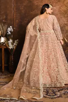 Light Peach Net Anarkali Salwar Kameez