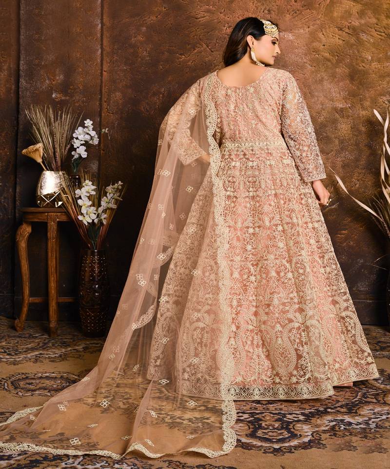 Light Peach Net Anarkali Salwar Kameez