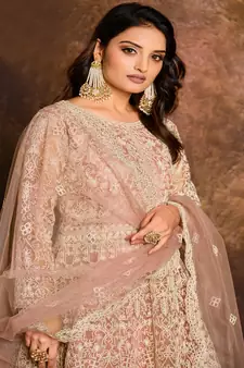 Light Peach Net Anarkali Salwar Kameez