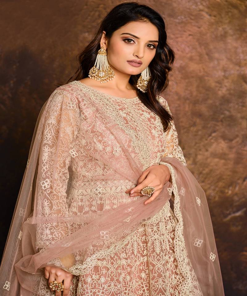 Light Peach Net Anarkali Salwar Kameez