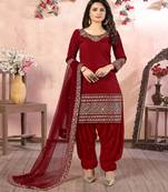 Maroon Art Silk Punjabi Salwar Suit