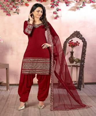 Maroon Art Silk Punjabi Salwar Suit 2