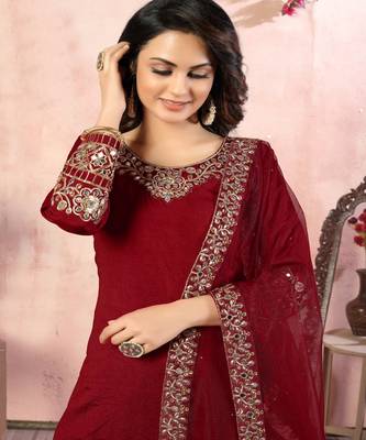 Maroon Art Silk Punjabi Salwar Suit 3