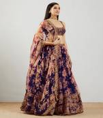 Blue Floral Printed Organza Sangeet Lehenga Choli With Dupatta