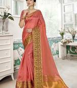 Peach Organza Weaving Jacquard Work Designer Saree