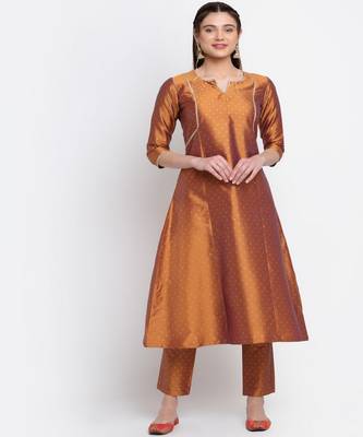 Shining Copper A-line Kurti with Straight Pants 1