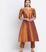 Shining Copper A-line Kurti with Straight Pants