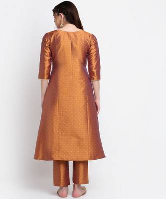 Shining Copper A-line Kurti with Straight Pants 2