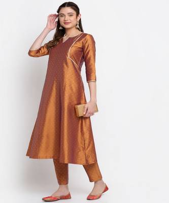 Shining Copper A-line Kurti with Straight Pants 3