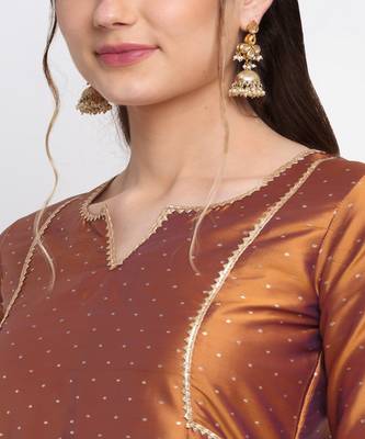 Shining Copper A-line Kurti with Straight Pants 4
