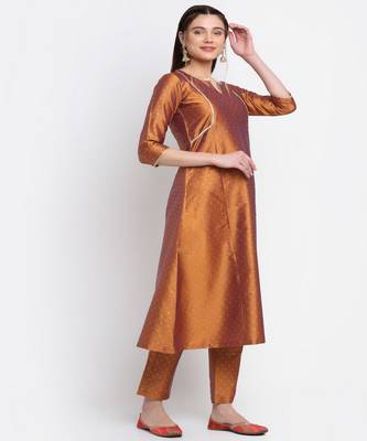 Shining Copper A-line Kurti with Straight Pants 6