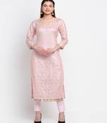 Crystal Pink Chanderi Kurti With Straight Pants