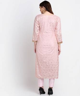 Crystal Pink Chanderi Kurti With Straight Pants 2