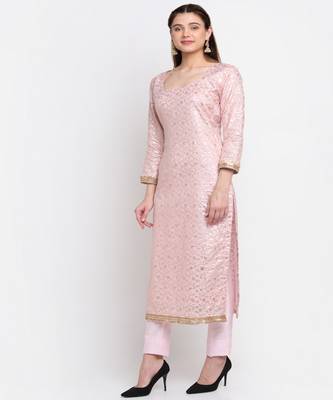 Crystal Pink Chanderi Kurti With Straight Pants 3