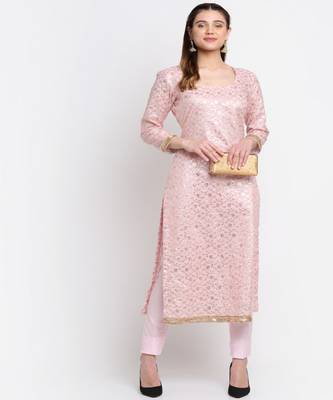 Crystal Pink Chanderi Kurti With Straight Pants 6