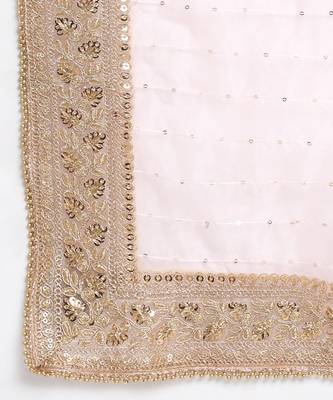 Crystal Pink Chanderi Kurti With Straight Pants and Sequin Organza Dupatta 6