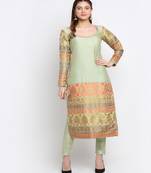 Graceful Green Banarasi Sleeve Kurti with Straight Pants