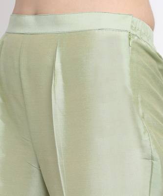 Graceful Green Banarasi Sleeve Kurti with Straight Pants and Net Sequins Dupatta 5