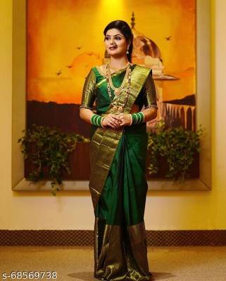 Latest Designer Banarasi Silk Sraee For Women With Unstich Blouse Piece 1