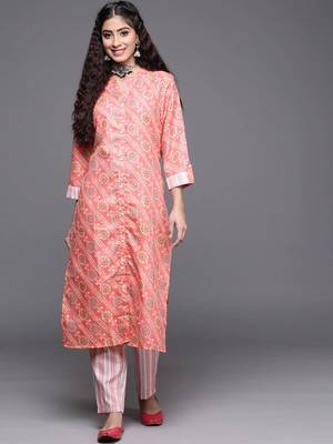 varanga-women-coral-bandhani-printed-kurta-with-trousers 2
