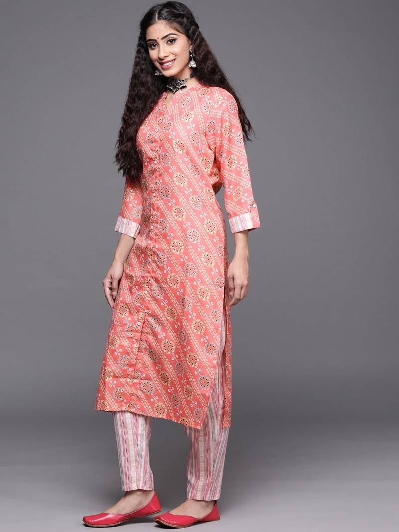 varanga-women-coral-bandhani-printed-kurta-with-trousers