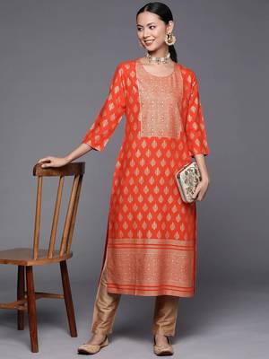 varanga-women-orange-golden-ethnic-motifs-printed-kurta 1