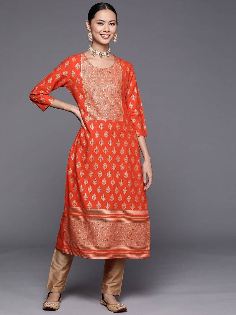 varanga-women-orange-golden-ethnic-motifs-printed-kurta