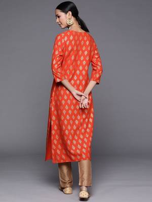 varanga-women-orange-golden-ethnic-motifs-printed-kurta 5