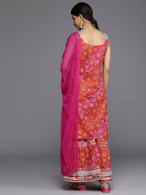 ksut-women-orange-pink-ethnic-printed-pure-cotton-kurta-with-sharara-with-dupatta 2