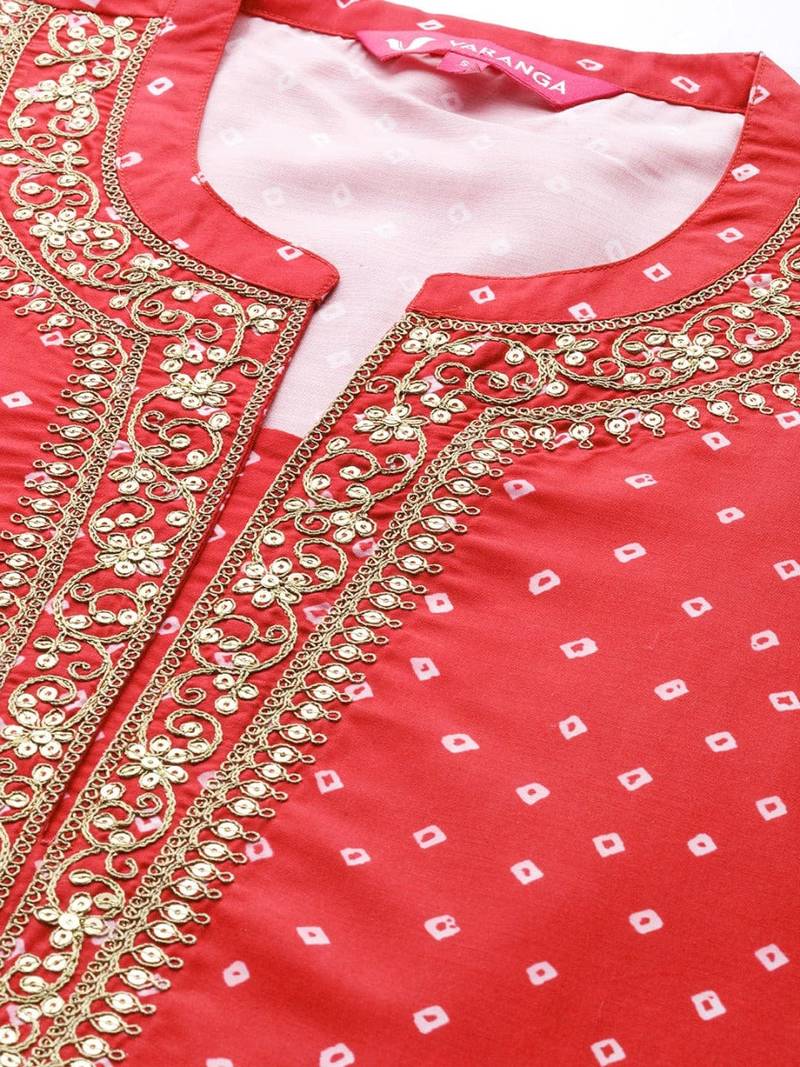 varanga-women-red-bandhani-printed-yoke-design-kurta