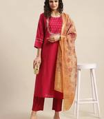 varanga-women-maroon-ethnic-motifs-yoke-design-thread-work-kurta-with-trousers-with-dupatta