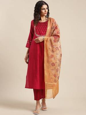 varanga-women-maroon-ethnic-motifs-yoke-design-thread-work-kurta-with-trousers-with-dupatta 2