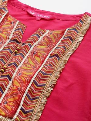 varanga-women-fuchsia-yoke-design-kurta-with-trousers-with-dupatta 3
