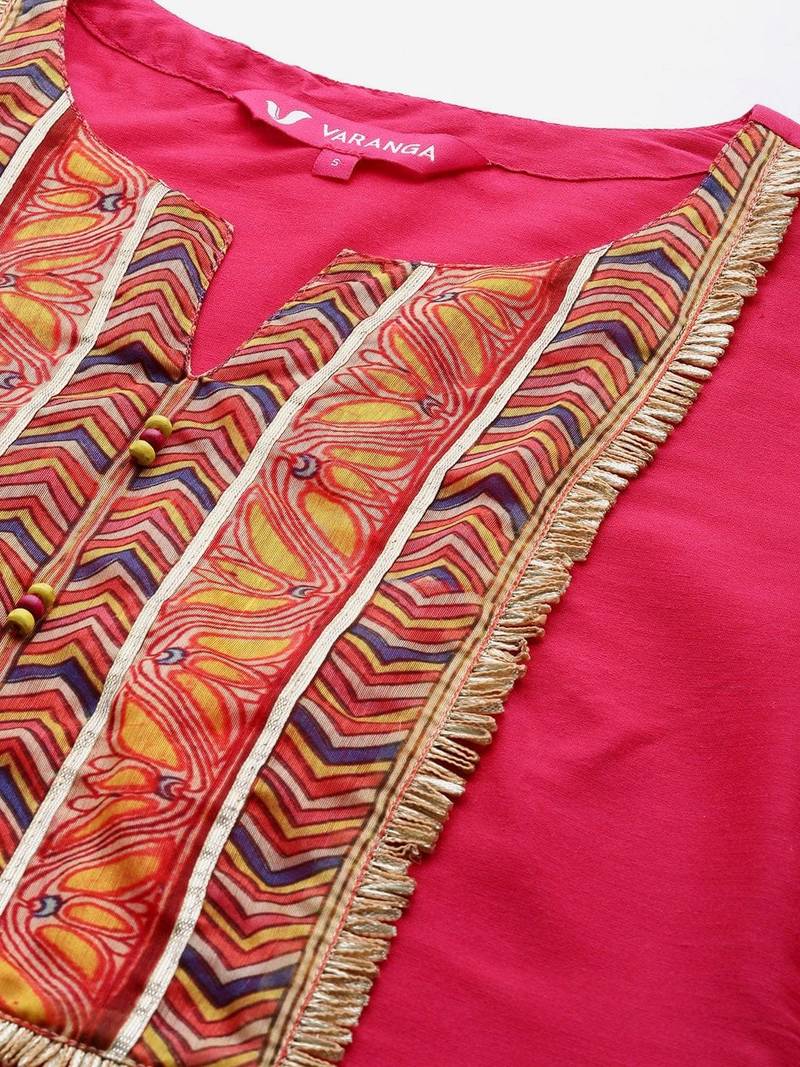 varanga-women-fuchsia-yoke-design-kurta-with-trousers-with-dupatta