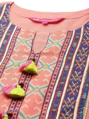 varanga-women-peach-coloured-ethnic-motifs-printed-kurta-with-trousers-dupatta 3