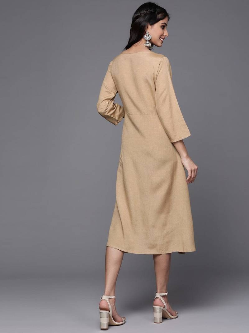 varanga-beige-white-yoke-embroidered-fit-flare-midi-dress