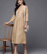varanga-beige-white-yoke-embroidered-fit-flare-midi-dress
