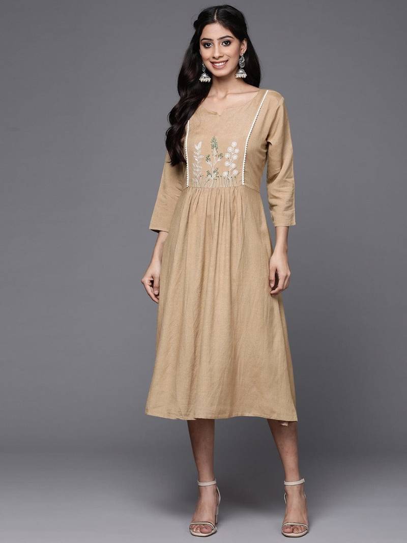 varanga-beige-white-yoke-embroidered-fit-flare-midi-dress