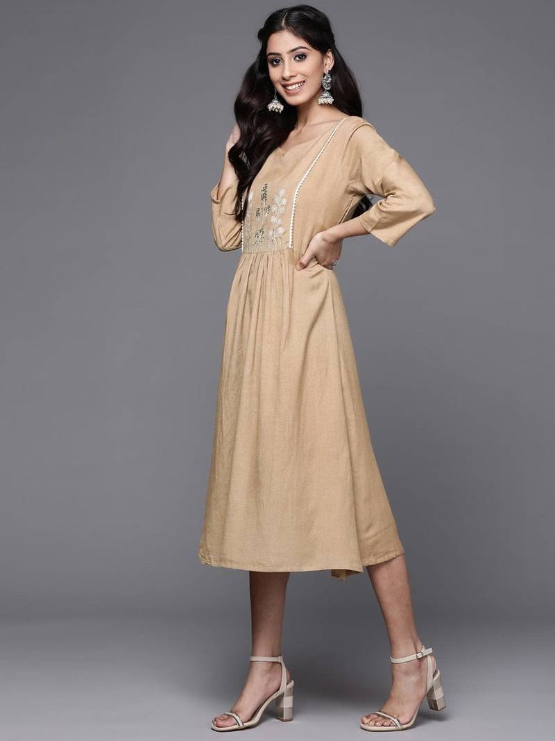 varanga-beige-white-yoke-embroidered-fit-flare-midi-dress