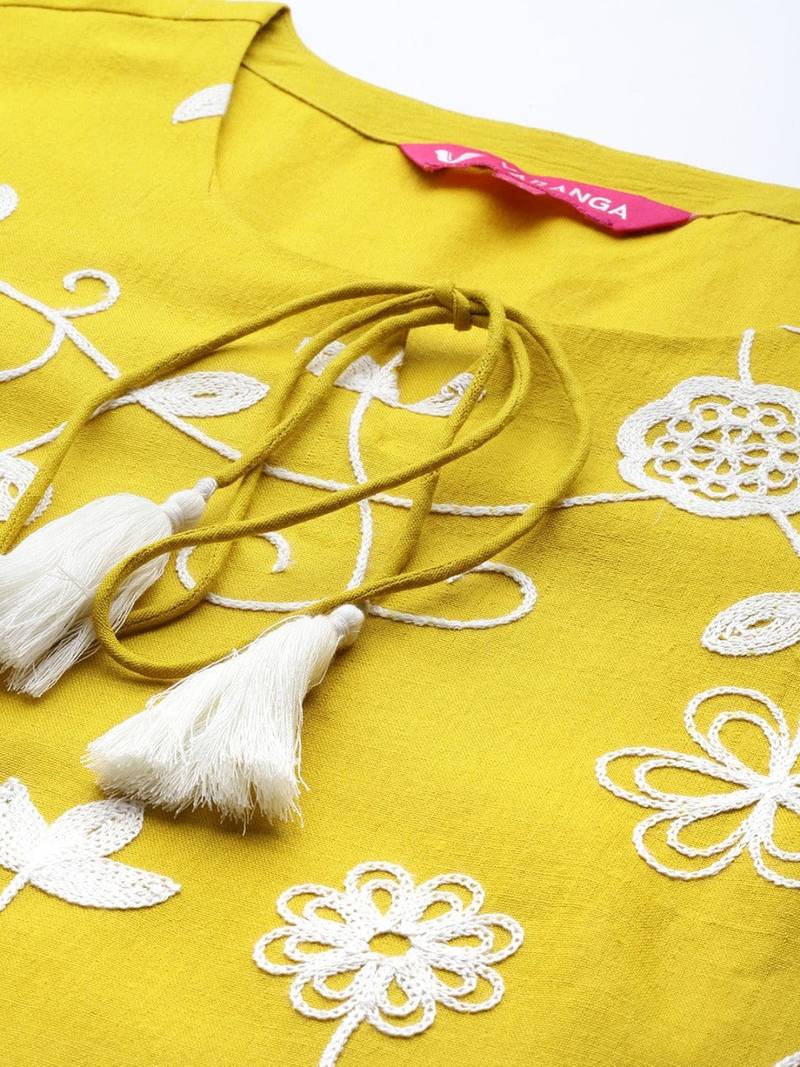 varanga-women-yellow-ethnic-motifs-embroidered-pure-cotton-kurta-with-trousers-dupatta