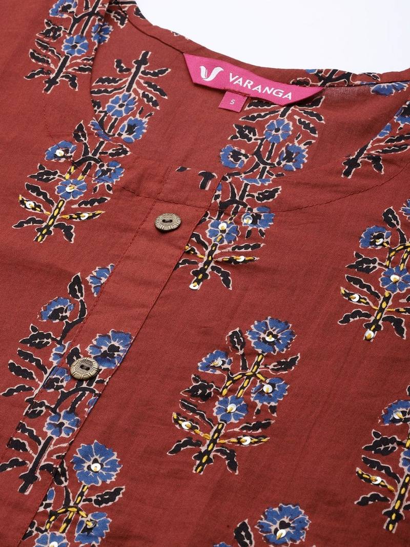 varanga-women-rust-floral-printed-pure-cotton-kurta-with-palazzos